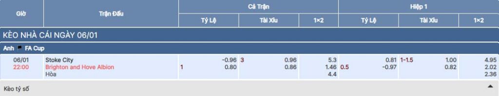 Soi kèo nhà cái Bsport trận  Stoke City vs Brighton